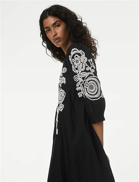 Buy Pure Cotton Embroidered Mini Smock Dress at Marks & Spencer