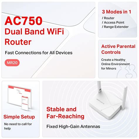 Mercusys MR20 750 Mbps Wireless Dual Band Wi-Fi Router | AC750 Multi ...
