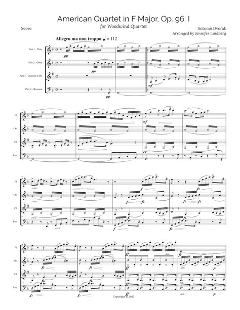 Dvorak American Quartet No. 12 for Mixed Woodwind Quartet (arr ...