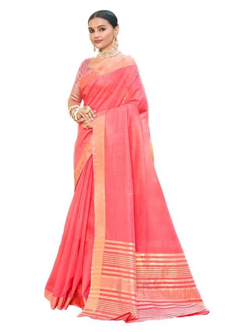 Buy Sangam Prints Peach Cotton Woven Work Traditional Tassels Saree ...