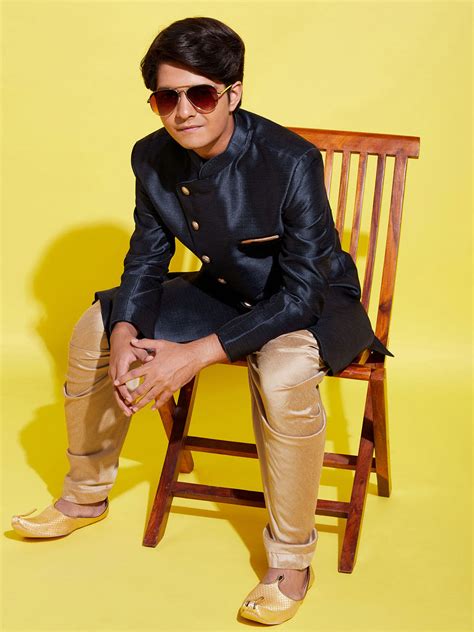 VASTRAMAY Boys Blue And Rose Gold Indowestern Set – vastramay