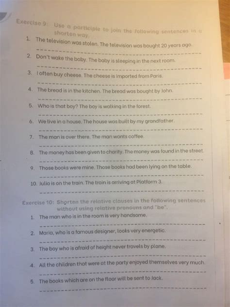 Image result for Joining Using Participle Exercises