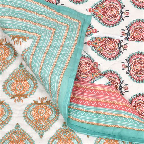 King Size Quilt/Rajai Cotton Hand Block Print (225 cm X 270 cm) (TURQU ...