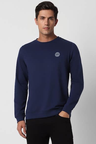 Buy Men Navy Solid Round Crew Neck Sweatshirt Online - 923607 | Peter ...