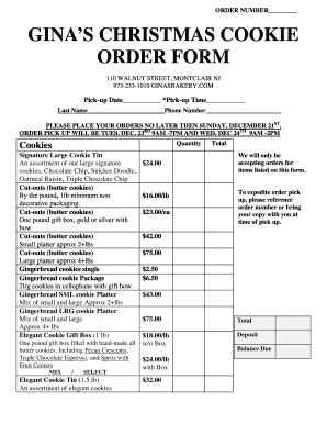 Fillable Online ORDER NUMBER GINAS CHRISTMAS COOKIE ORDER FORM Fax ...