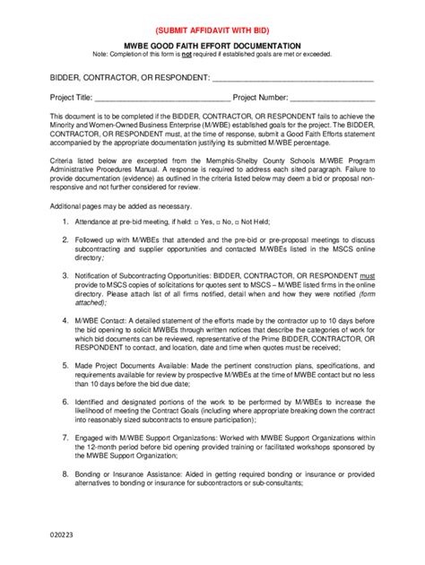 Fillable Online (submit affidavit with bid) - mwbe good faith effort ...