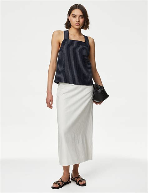 Buy Linen Rich Striped Square Neck Cami Top at Marks & Spencer