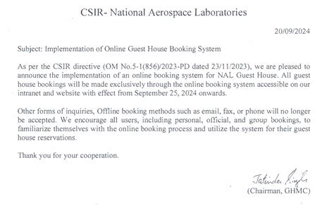 Implementation of Online Guest House Booking System | CSIR - NAL