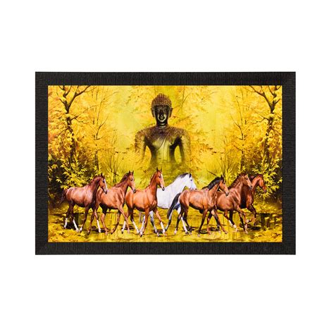 Lord Buddha & Horses Satin Matt Texture UV Art Painting - eCraftIndia ...