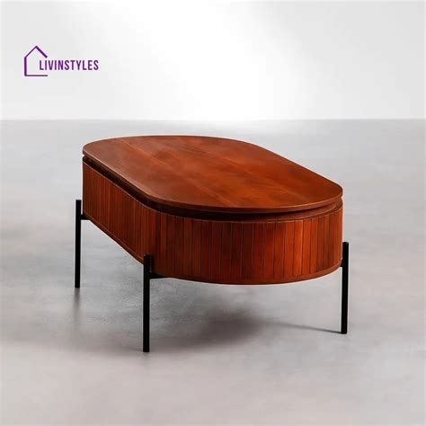 Mango Wood Coffee Table with Black Powder Coated Iron Legs (Oval Shape ...