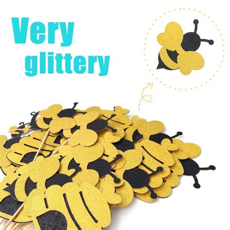 25 Pcs Glitter What Will It Bee Cake Topper Bumble Bee Cupcake Toppers ...