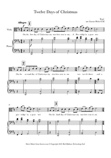 12 Days of Christmas for Viola - Free Sheet music for Viola | 8notes.com