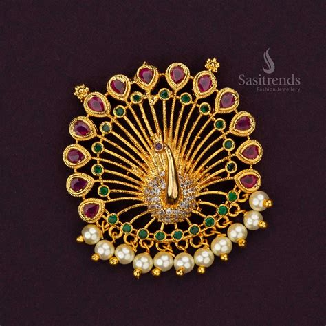 Micro Gold Plated Peacock Pendant Set with AD Stones - Sasitrends