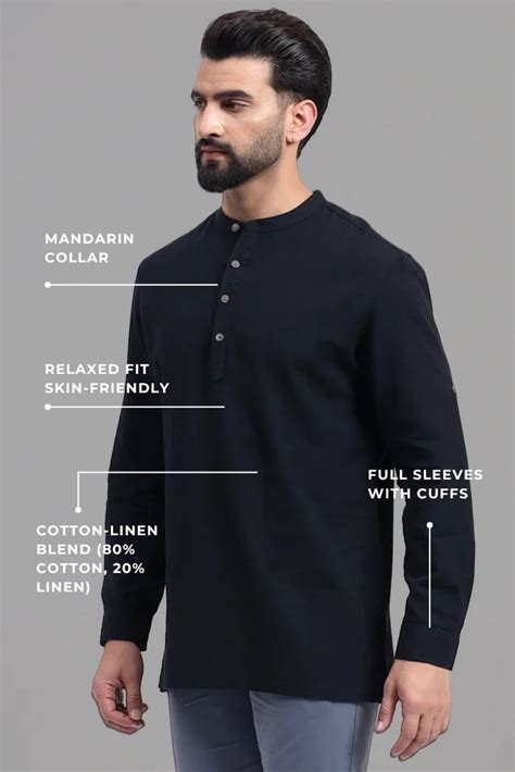 Black Airy Linen Short Kurtas for Men – Diruno Fashion