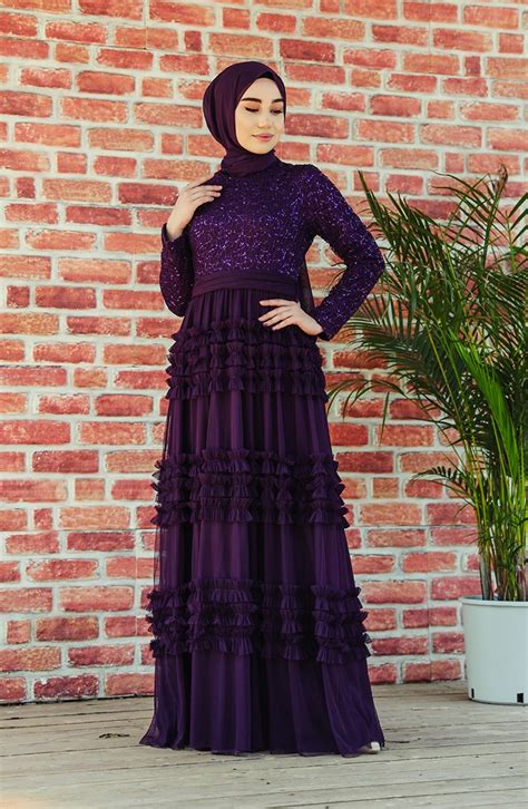 Purple Hijab Evening Dress 52770-05 | Sefamerve