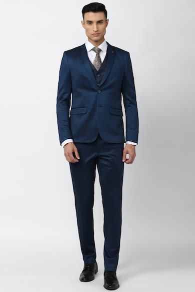 Buy Men Navy Solid Super Slim Fit Wedding Three Piece Suit Online ...