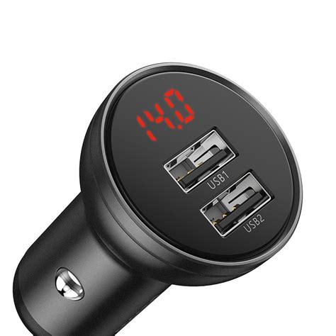 Baseus Digital Display Dual USB 4.8A Car Charger 24W With 3-in-1 Data ...