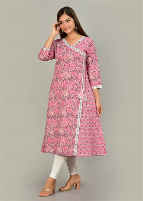 Pink Bunkari Women Floral Print A-Line Kurta