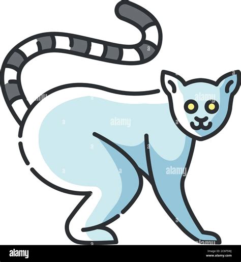 Ring tailed lemur RGB color icon. Adorable exotic animal, tropical rainforest wildlife. Native ...