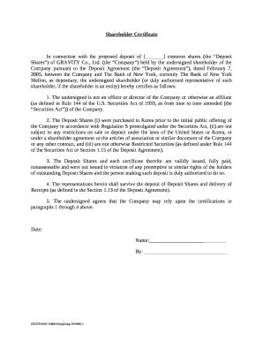 Shareholder Certificate Doc Template | pdfFiller