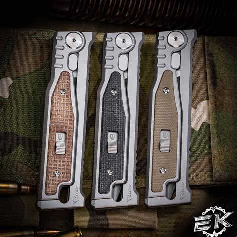 Reate EXO-M OTF Gravity Knife Titanium/Burlap Micarta 2.95" Drop Point SW
