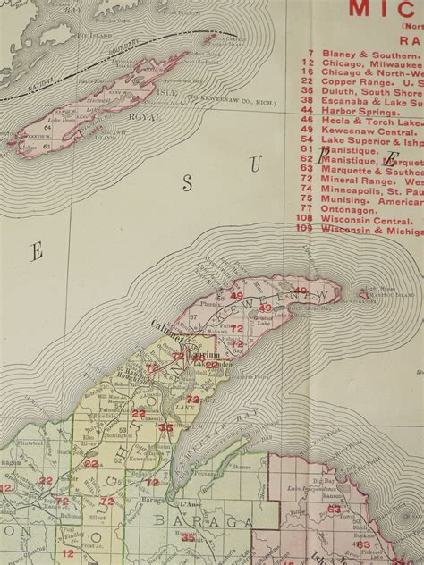 Large Upper Peninsula MI Map UP Michigan Map 1908 Original - Etsy