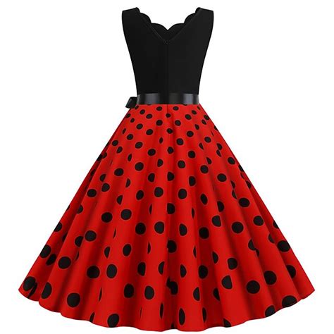Polka Dots 1950s Grease Outfits Cocktail Dress Knee Length Dress ...