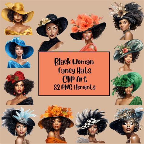 Fashionable Black Woman With Fancy Hat Clipart, Ladies Fashion Clipart ...