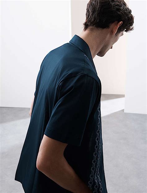 Buy Pure Cotton Chain Print Revere Polo Shirt at Marks & Spencer