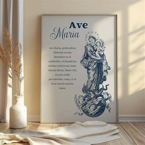 Ave Maria Latin Prayer for Hail Mary, Digital Wall Art, Printable ...