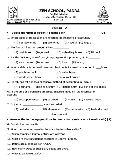 Accounts - Journal Entries for Elements of Accounts Exam (I Sem) - Studocu