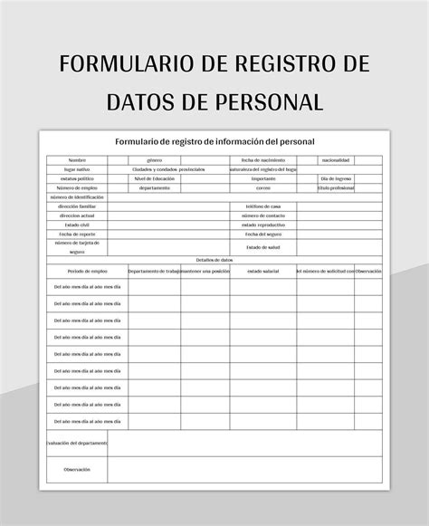 Formulario De Registro De Datos De Personal | Hojas de cálculo, Nivel ...