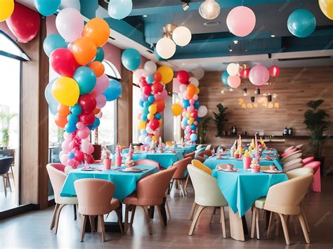 Premium Photo | Birthday party in restaurant decorated with colorful ...