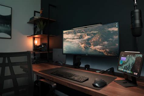 Stunning widescreen monitor setup with perfect lighting - Minimal Desk Setups