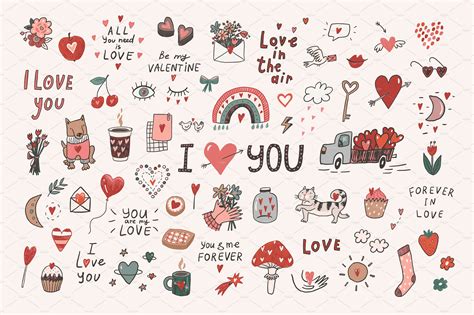 Valentine's Day Doodles | Illustrator Graphics ~ Creative Market