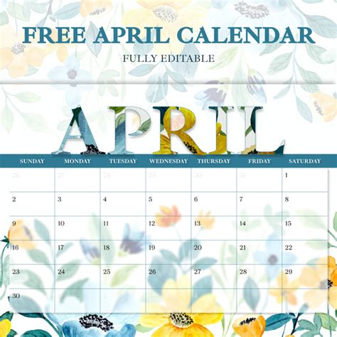 Free Printable April 2025 Calendar To Color