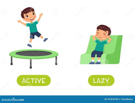 Active And Lazy Antonyms Word Card, Opposites Concept. Flashcard For ...