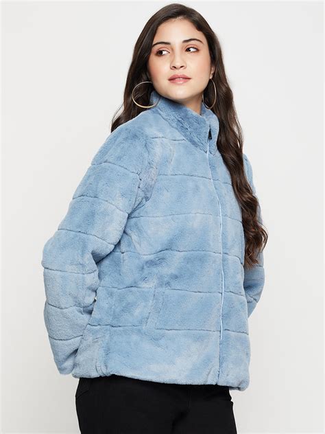 Women's Casual Blue Soft Faux Fur Jacket – Cantabil