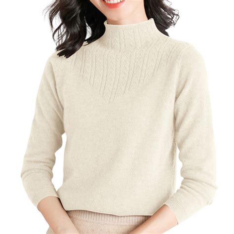 Bovemsi Womens Sweaters Cozy A Lady's Semi High Neck Long Sleeved ...