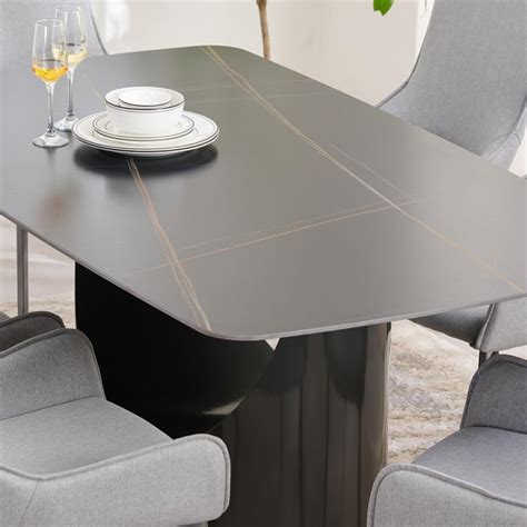 Buy Marquina Ceramic 6 Seater Dining Set with Chairs- Black from Home ...