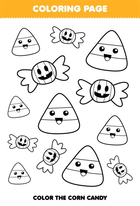 Education game for children coloring page of cute cartoon corn candy ...