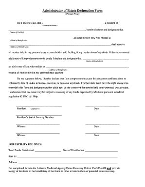 Administrator Of Estate Designation Form - Medicaid Alabama - Fill and ...