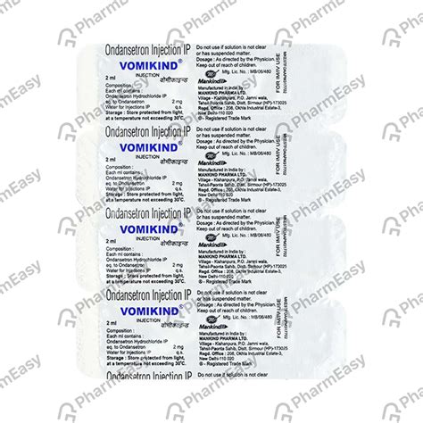 Vomikind 2 MG/ML Injection (2): Uses, Side Effects, Price & Dosage ...