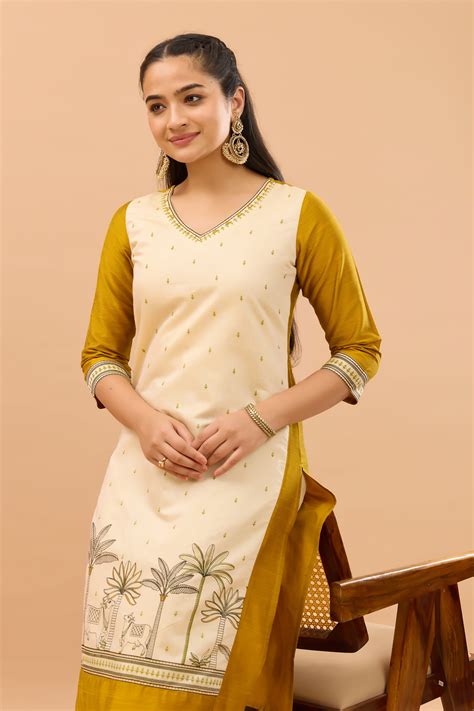 Pichwai Printed Mustard & Off White Festiv Kurta – Maybell Womens Fashion