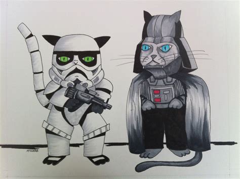 Star Wars Cats . Silly and whimsical cartoon drawing of cats as Darth ...