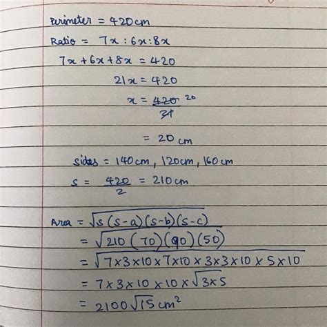 The perimeter of a triangular field is 420cm and its sides are in the ...
