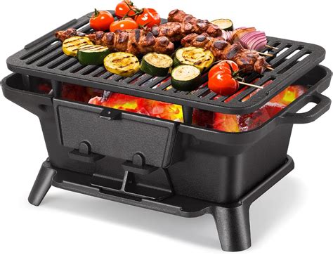 Hibachi Portable Outdoor Grill, Mini Charcoal Grill, Pre-Seasoned Cast ...