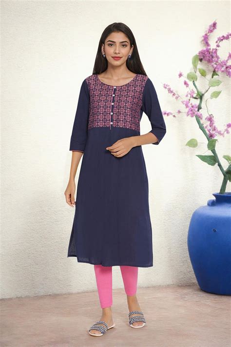 Buy Blue Round Neck Printed kurta Online for Woman | Shop for Aurelia