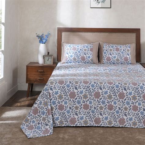 Buy MASPAR Botanic Bloom Cotton 300TC Floral Print 2Pc Single Bedsheet ...