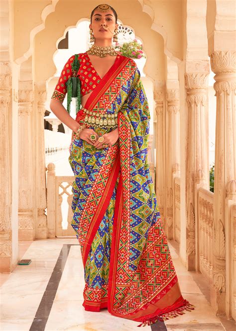 SAGE GREEN ZARI WOVEN TUSSAR PATOLA SILK SAREE WITH LAGDI PATTA ...